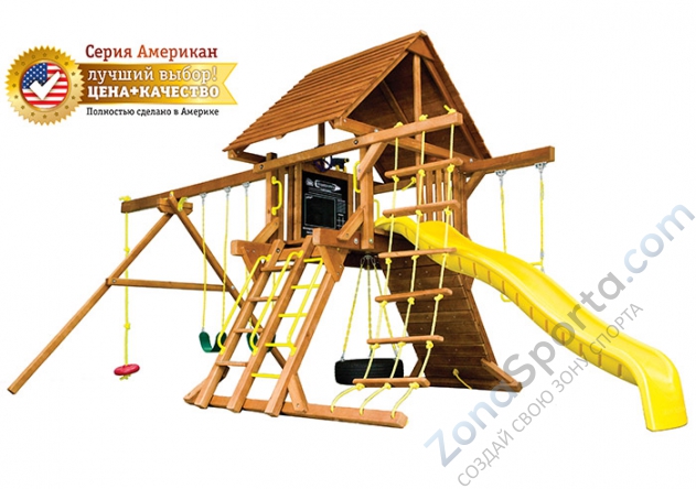 Игровая площадка Rainbow Play Systems Американ Кастл II деревянная крыша (American Castle II)