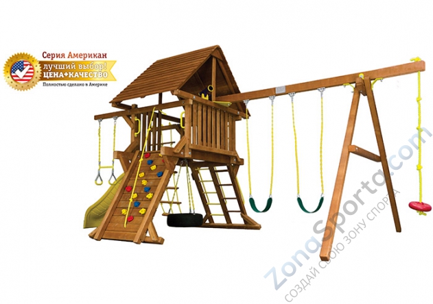 Игровая площадка Rainbow Play Systems Американ Кастл II деревянная крыша (American Castle II)