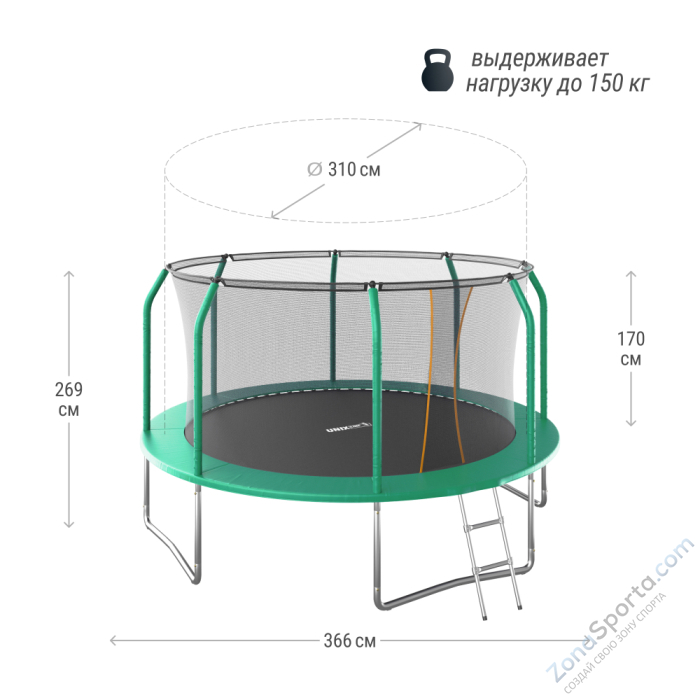 Батут Unix Line Supreme Basic 12 ft (green)