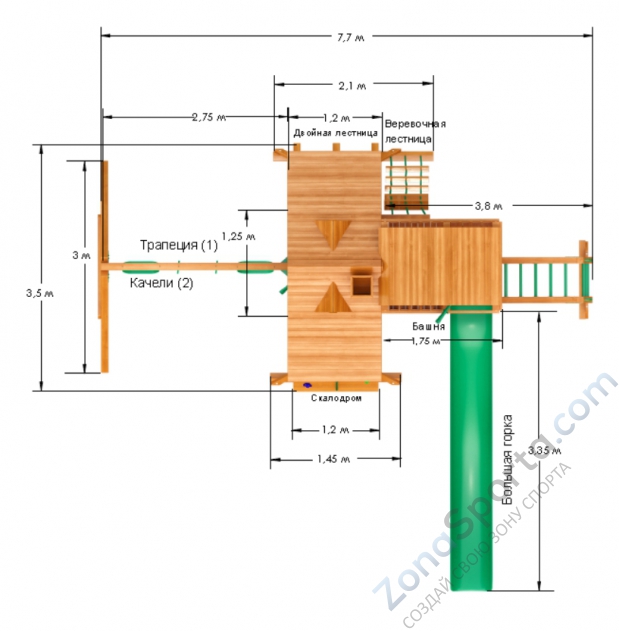 Деревянная детская площадка для дачи Igragrad Крепость Фани Deluxe +
