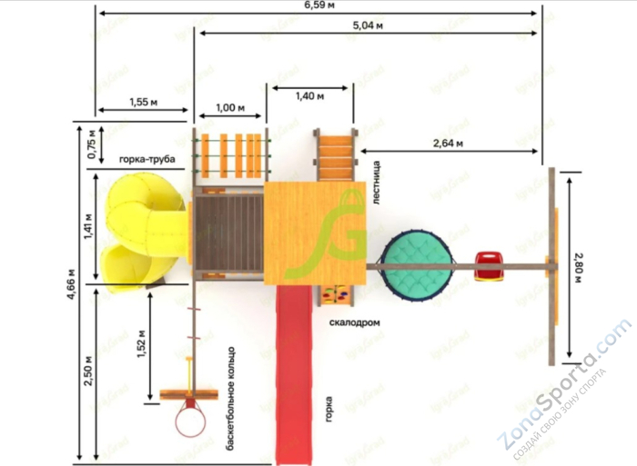 Деревянная детская площадка для дачи Igragrad Панда Фани с балконом и трубой
