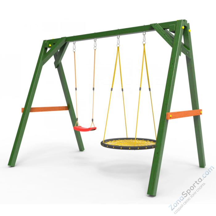 Деревянные качели Пикник 2 Вега (качели гнездо 1м качели долька)