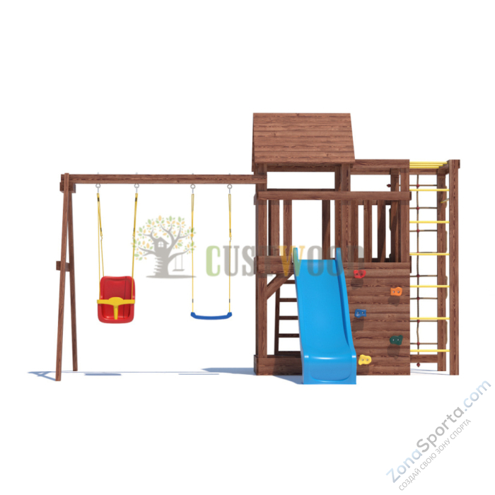 Детская деревянная игровая площадка для улицы дачи CustWood Scout SC4 с деревянной крышей