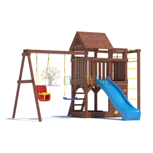 Детская деревянная игровая площадка для улицы дачи CustWood Scout SC4 с деревянной крышей