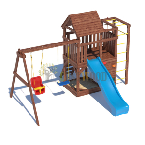 Детская деревянная игровая площадка для улицы дачи CustWood Scout SC4 с деревянной крышей