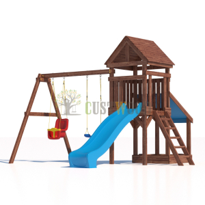 Детская деревянная игровая площадка для улицы дачи CustWood Scout SC6 с деревянной крышей