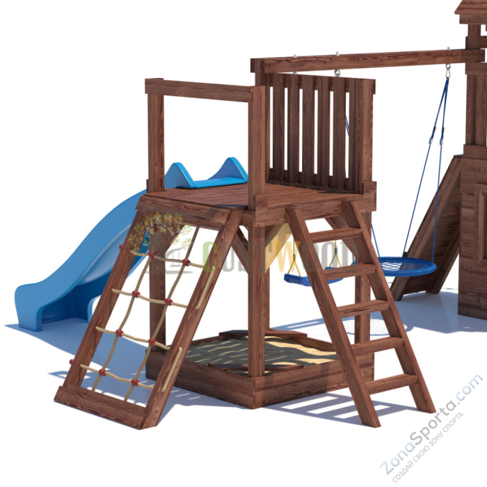 Детская деревянная игровая площадка для улицы дачи CustWood Scout SC9 с деревянной крышей