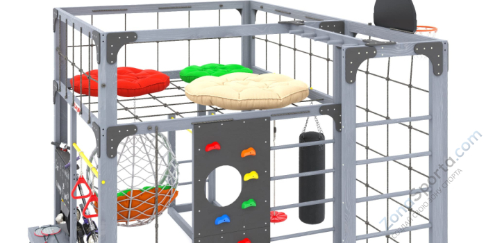 Детская площадка Савушка Куб-2 (Серый) с подушками и коконом