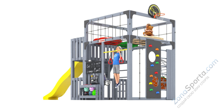 Детская площадка Савушка Куб-3 (Серый) подушками и коконом