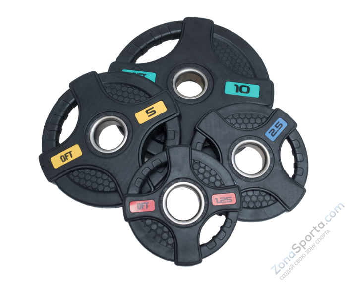 Диск олимпийский обрезиненный черный с двумя хватами Original FitTools FT-2HGP-10 10 кг