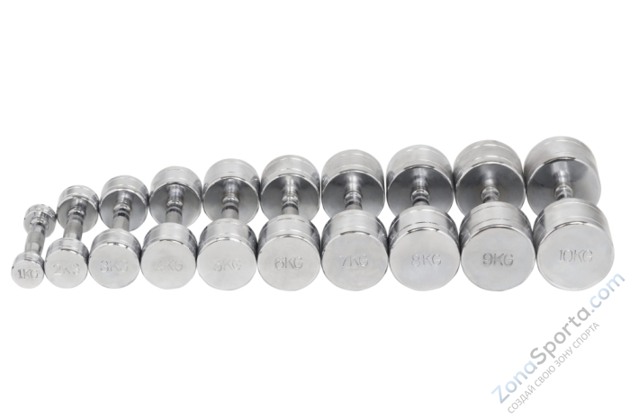 Хромированные гантели 10 пар от 1 кг до 10 кг