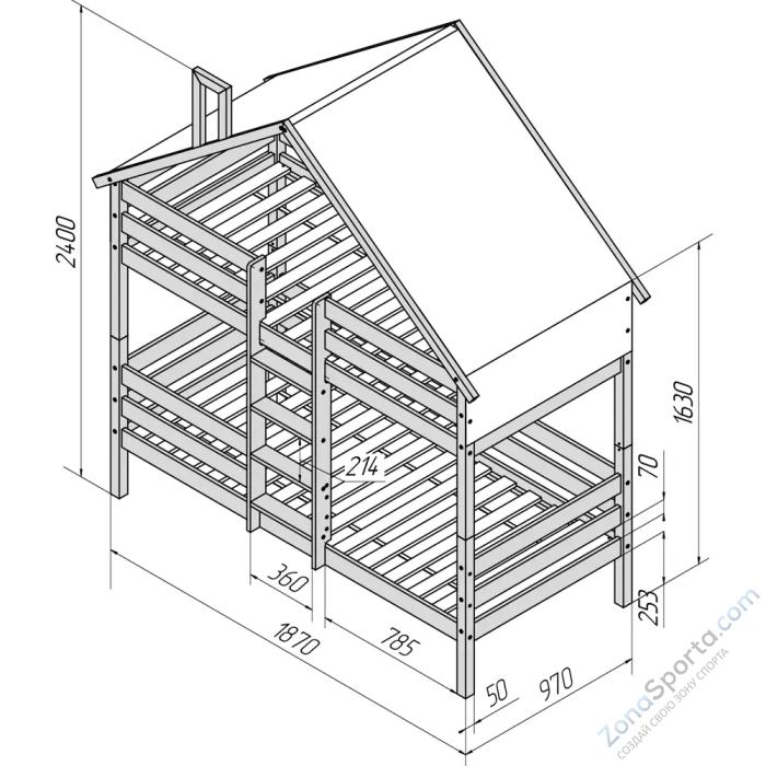 Кровать-домик Савушка-06 двухъярусная 90х180 White (белый)