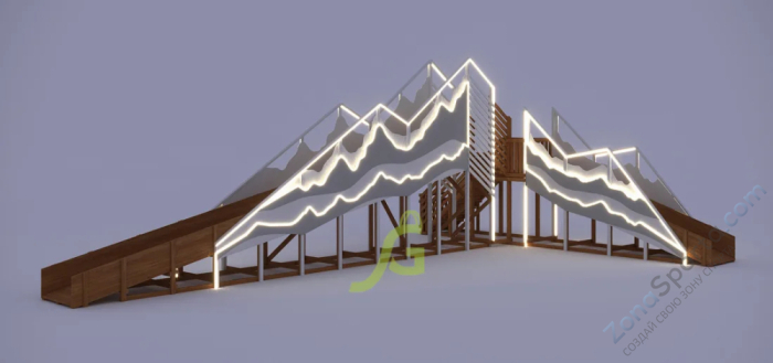 Зимняя деревянная горка IgraGrad Snow Fox 12 м с двумя скатами мод.5