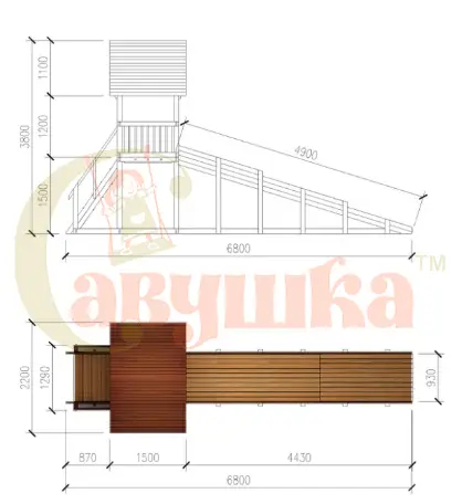 Зимняя заливная горка Савушка Зима Wood-5 скат 5 метров